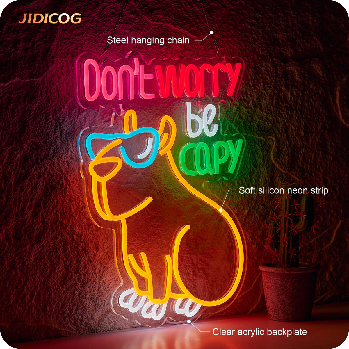 Capybara Don't Worry Be Capy Neon Sign Funny Cartoon LED Signs for Wall Decor Bar Man Cave Party Coffee Home Bedroom Birthday Gifts