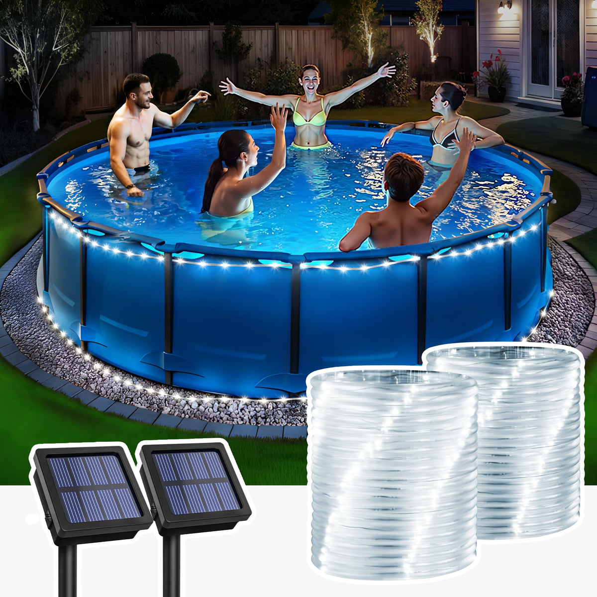 LinkMejor 2 Pack LED Solcelletrådlys Utendørs Vandtæt, Kjølig Hvit