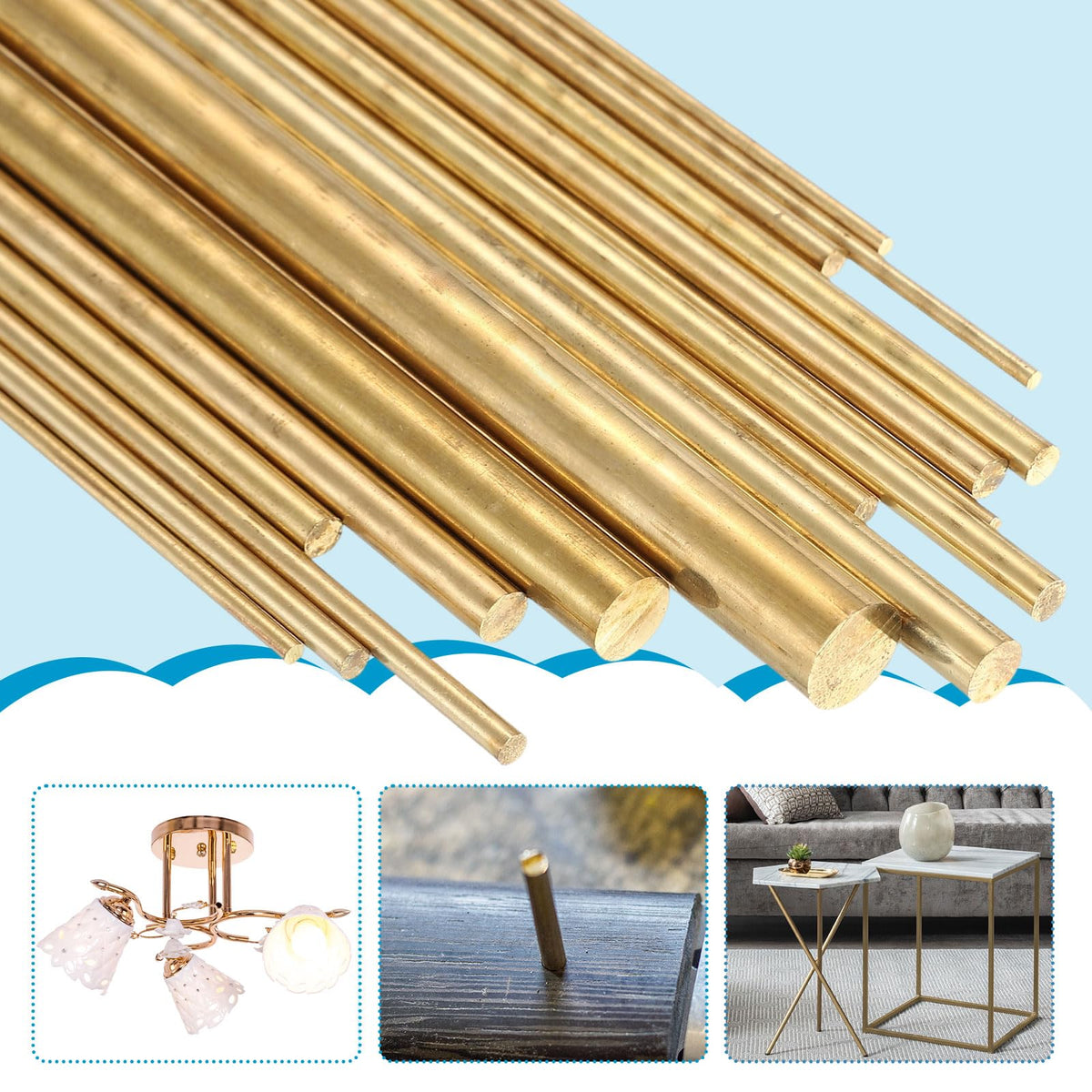 LinkMejor 2 Pcs Round Brass Rods, 8mm Dia. 26cm / 10.24 Inch Length H59 Brass Bar Solid Metal Rods for DIY Crafting Jewelry Plating Repairing Science Class, Brassy