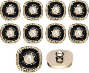 10Pcs 21mm Round Resin Vintage Clothes Sewing Button Metal Coat Pearl Buttons Craft Accessories for Garment Decoration Crafts DIY Project, Black