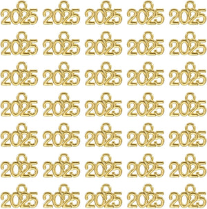 Year Charm 2025 Pattern Zinc Alloy Tassel Graduation for New Year's Eve Gift, Jewelry Making, Graduation Tassel DIY, Ancient Golden 60 Pcs