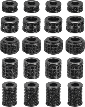 Rhinestone Charm Spacer Beads, 20Pcs Big Hole Zircon Pave Tube Column Beads for Bracelet Jewelry Making (Metallic Black, 5 Styles, Each 4Pcs)