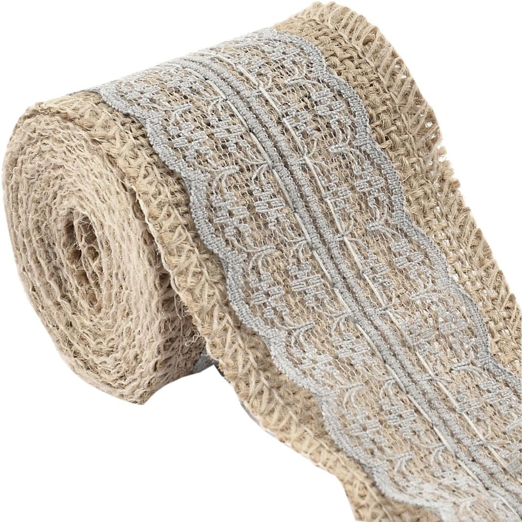 LinkMejor Burlap Strap Art Crafts Lace Ribbon Roll Trim Edge 2.2 Yards Gray for Wedding