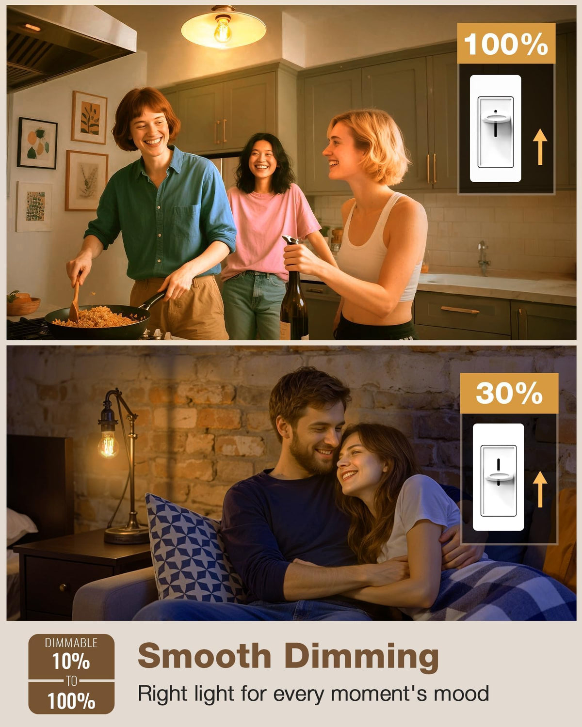 LinkMejor A19 Amber Edison Bulbs, Dimmable E26 LED 60 Watt Equivalent 6 Pack