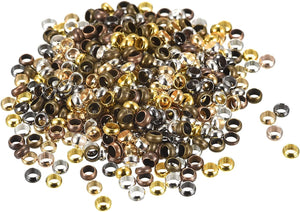 500Pcs Round Crimp Beads, 4mm Crimp End Spacer Beads Tiny Stoppers for Bracelet Jewelry Making DIY, Multicolor