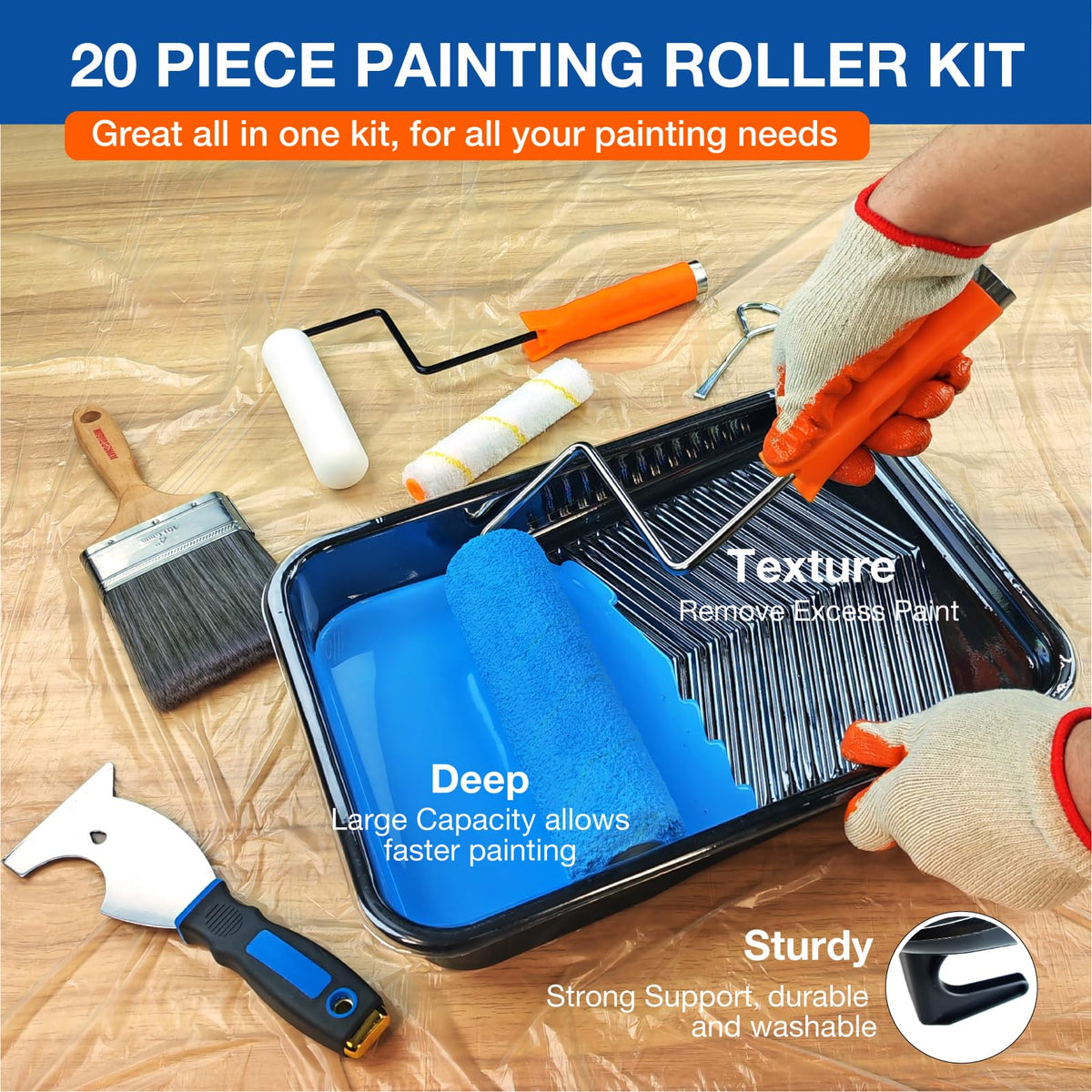 LinkMejor 20 Pcs Set de Rolle de Vopsire cu Capete de Rolle de Vopsire 9-inch și 6-inch