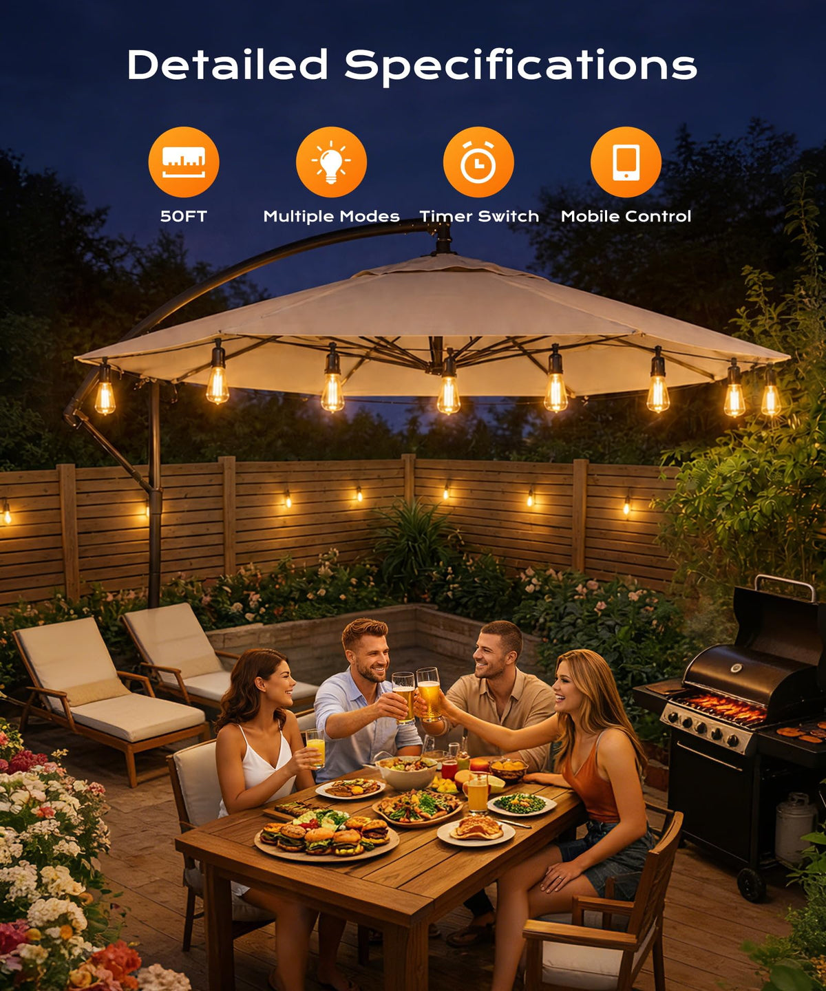 LinkMejor Luci da Esterno a Cavo, 47 FT Luci da Giardino per Esterno