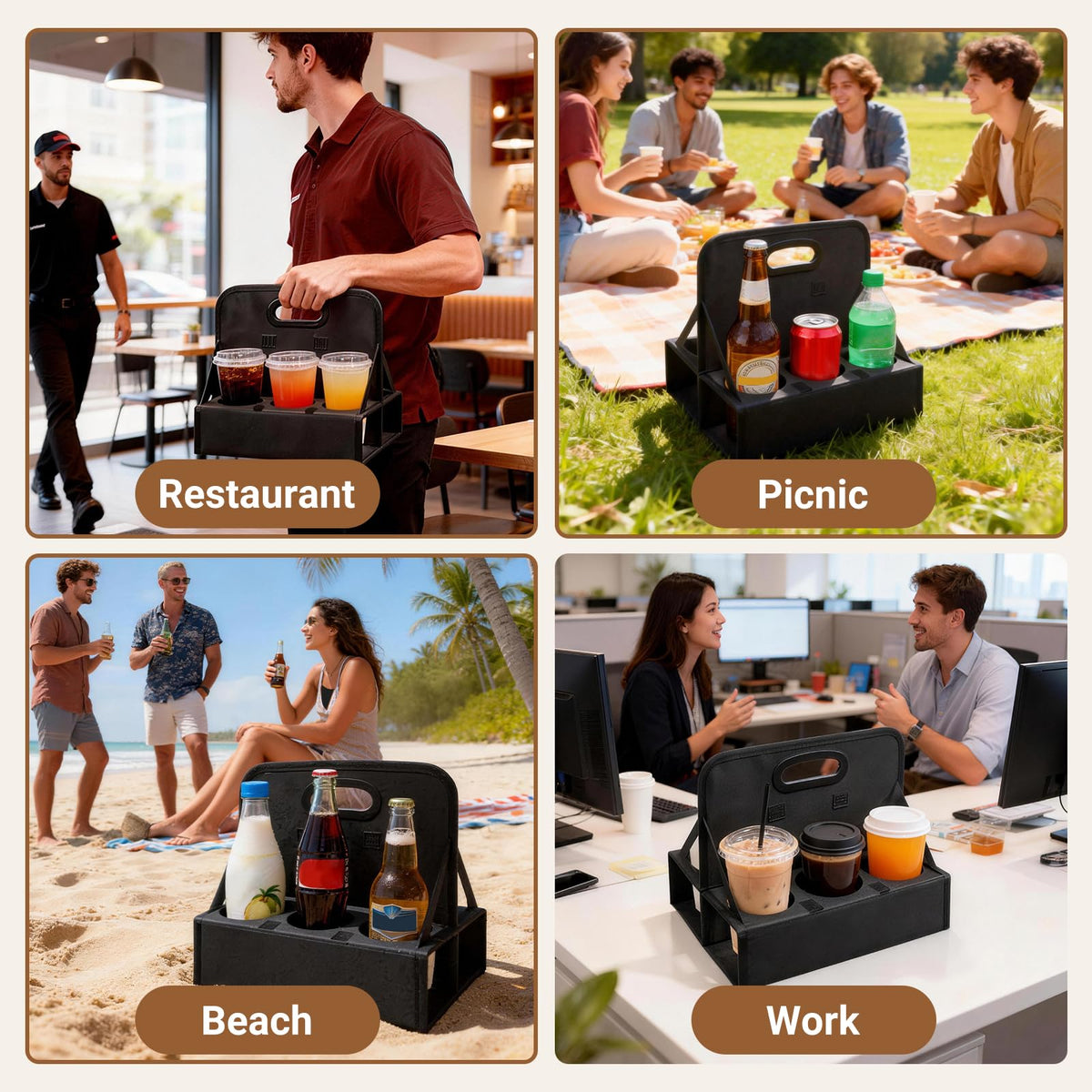 LinkMejor 6-Cup Reusable Drink Carrier with Handle,Black