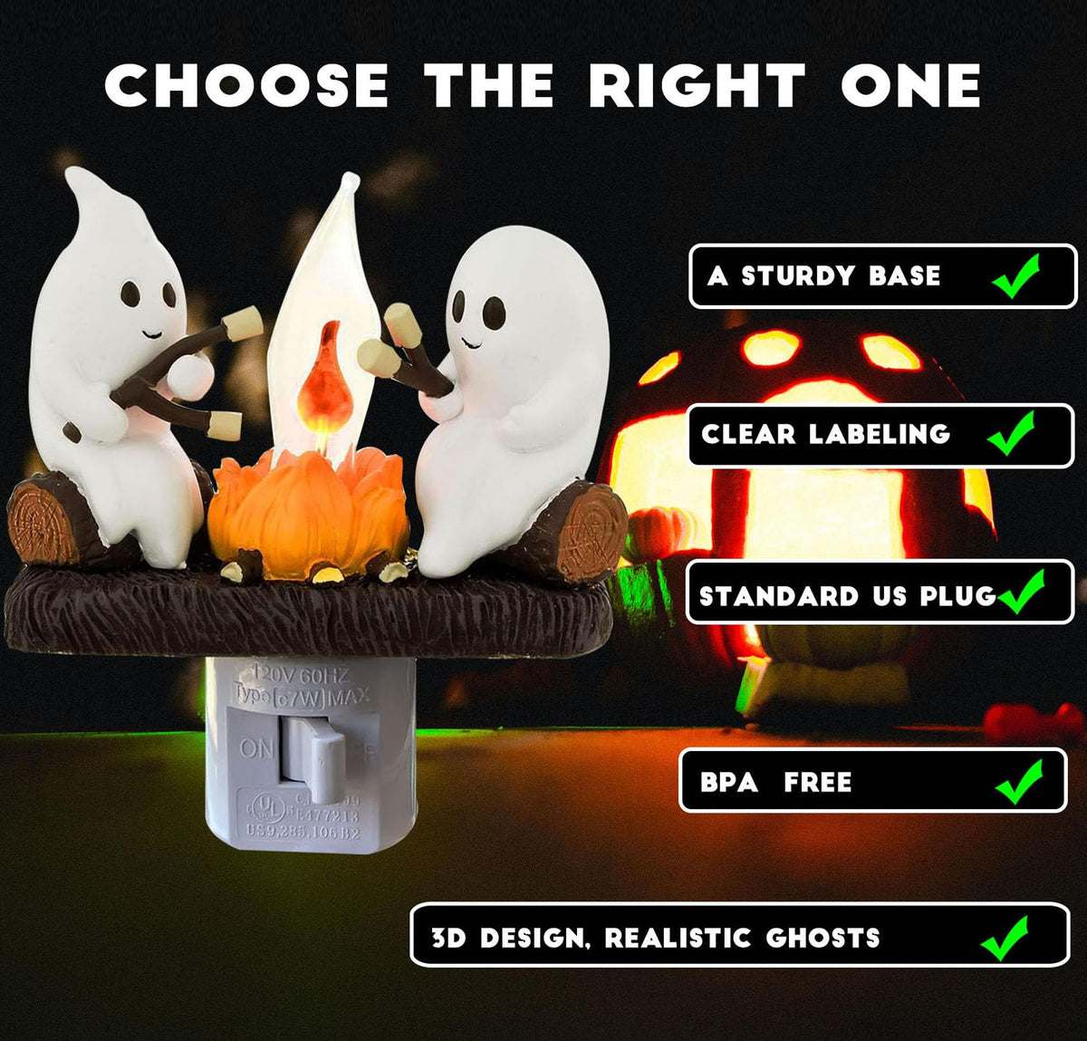 Ghosts Roasting Marshmallows Nattljus, Halloween Nattljus Inbyggt Lampa