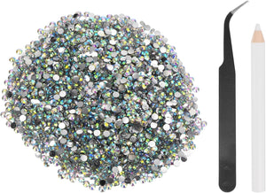 5000pcs Flatback Rhinestones Resin, SS12 3mm Resin Rhinestones Bulk Round Shine Gems with Pickup Tools for DIY Nail Art Tumblers Mugs Clothes, AB