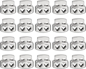 Spring Cord Lock End Toggle, 20Pcs Double Hole Spring Stopper Alloy Fastener Slider Toggles Clip for Drawstrings, Shoelaces, Bags (Bright Silver,15x13.5mm)