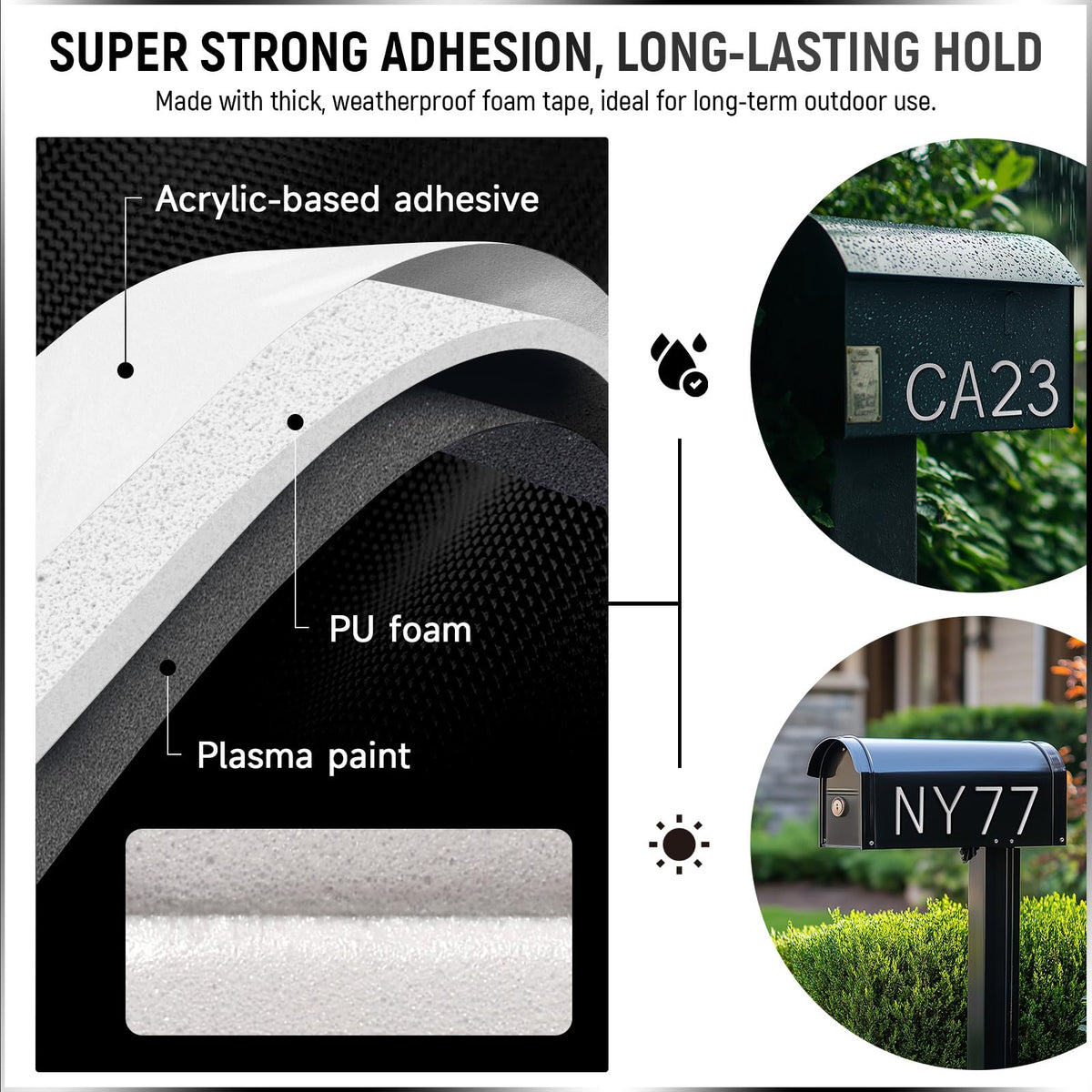 LinkMejor 3 Inch Self-Adhesive Mailbox Numero e Lettere per L’esterno, Espanso in Spugna Adesivo per Una Firma Resistente, Legno Inossidabile con Finitura Verniciata a Polvere, Resistente all’Eclissi Solare e All’Acido, Lucido Argento (Lettera 