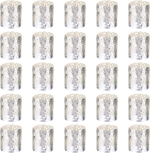 25Pcs Kerzenumschläge, Laser geschnittene Votivkerzenhalterumschläge für LED Teelichtkerzen, Teelichtumschlag Leuchter für elegantes Fest Geburtstag Hochzeit, Blattmuster reflektierendes Silber