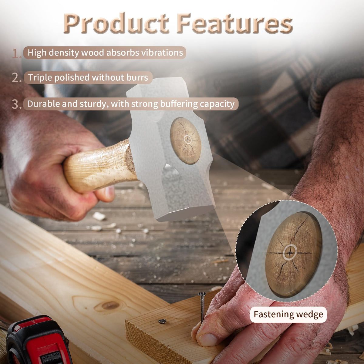 LinkMejor Premium Eg Oak Hammer Handle Erstatning 35cm Lang