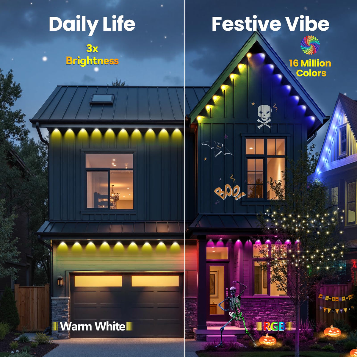 Luzes Exteriores Permanentes, 200ft RGB+IC LED Inteligente para Beirais de Casa