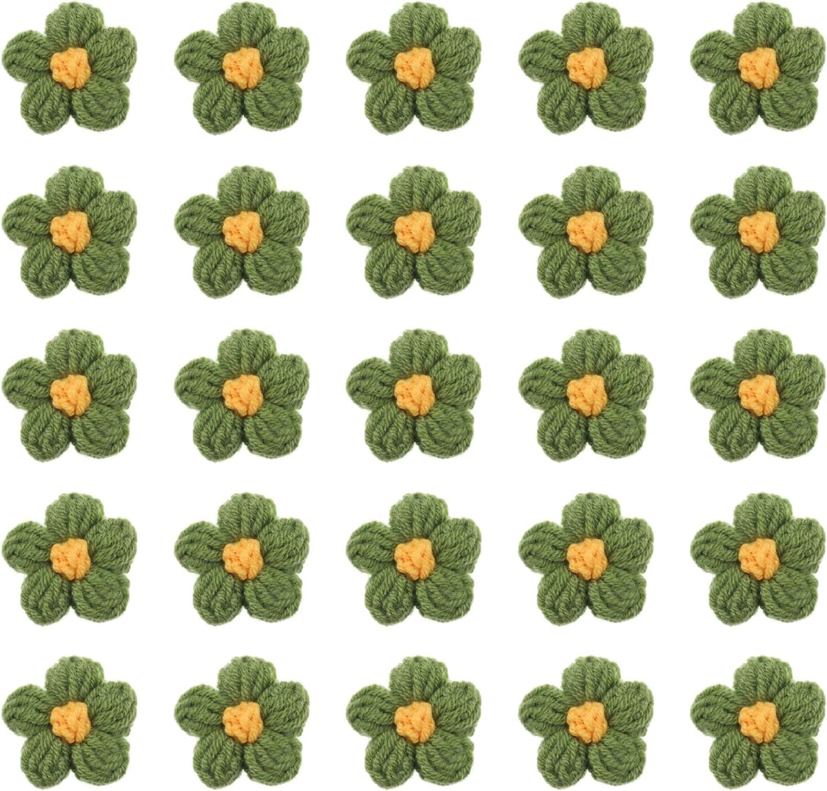 LinkMejor 50pcs Flower Sew on Patches, Crochet Floral Petals Handmade Crochet Flowers Appliques Embellishments for DIY Hair Clothes Wedding Craft, Green and Yellow