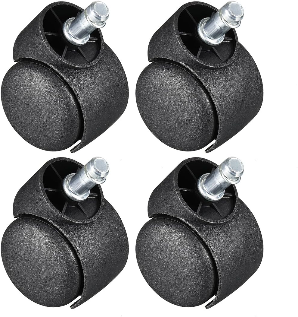 4Pcs 2-inch Swivel Casters Nylon Twin Wheel,Universal 11mmx22mm Stem Mount Swivel Caster Black