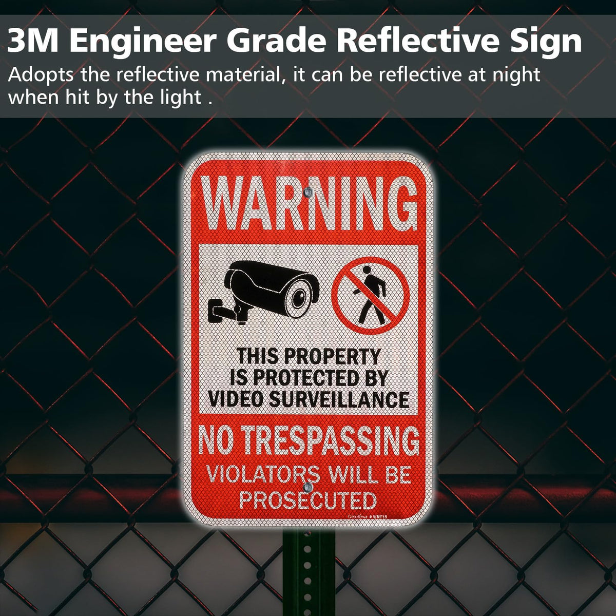 LinkMejor Large No Trespassing Private Property Sign Video Surveillance Sign, 18x12 Pollici, Aluminio Reflettente di Grado Ingegnere, Resistente ai Tifoni, Impermeabile, Resistente all’Erasione, 2 Fori Preforati (1 Pacchetto)