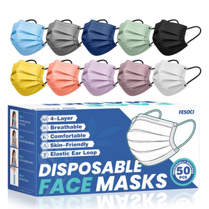 مasks وجه مدمرة للبالغين، مؤهلة FSA HSA، 50 pack 4 طبقات