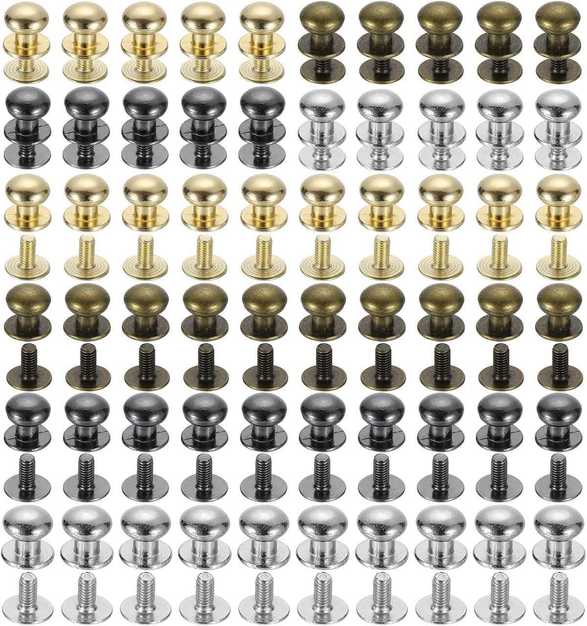 8mm Ball Head Stud Rivets Screw Back, 60Pack Round Head Button Nipple Rivet for DIY Leather Craft Handbag Belt, 4 Colors