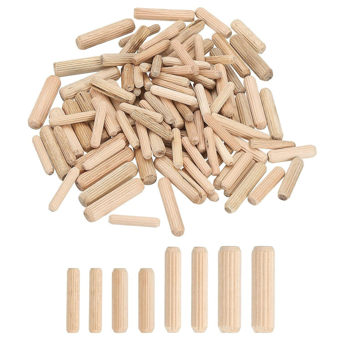 230Pcs 1/4" 5/16" 3/8" Wooden Dowel Pins, Wood Dowels Rods, Furniture Woodworking Grooved Fluted Pin, Wooden Dowels Fluted for Craft, DIY Projects