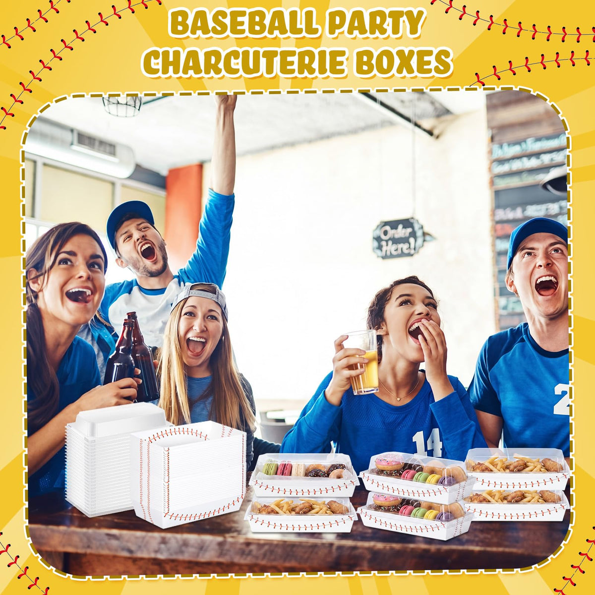 LinkMejor 50 Pack Baseball Charcuterie Boxes met Transparante Linten
