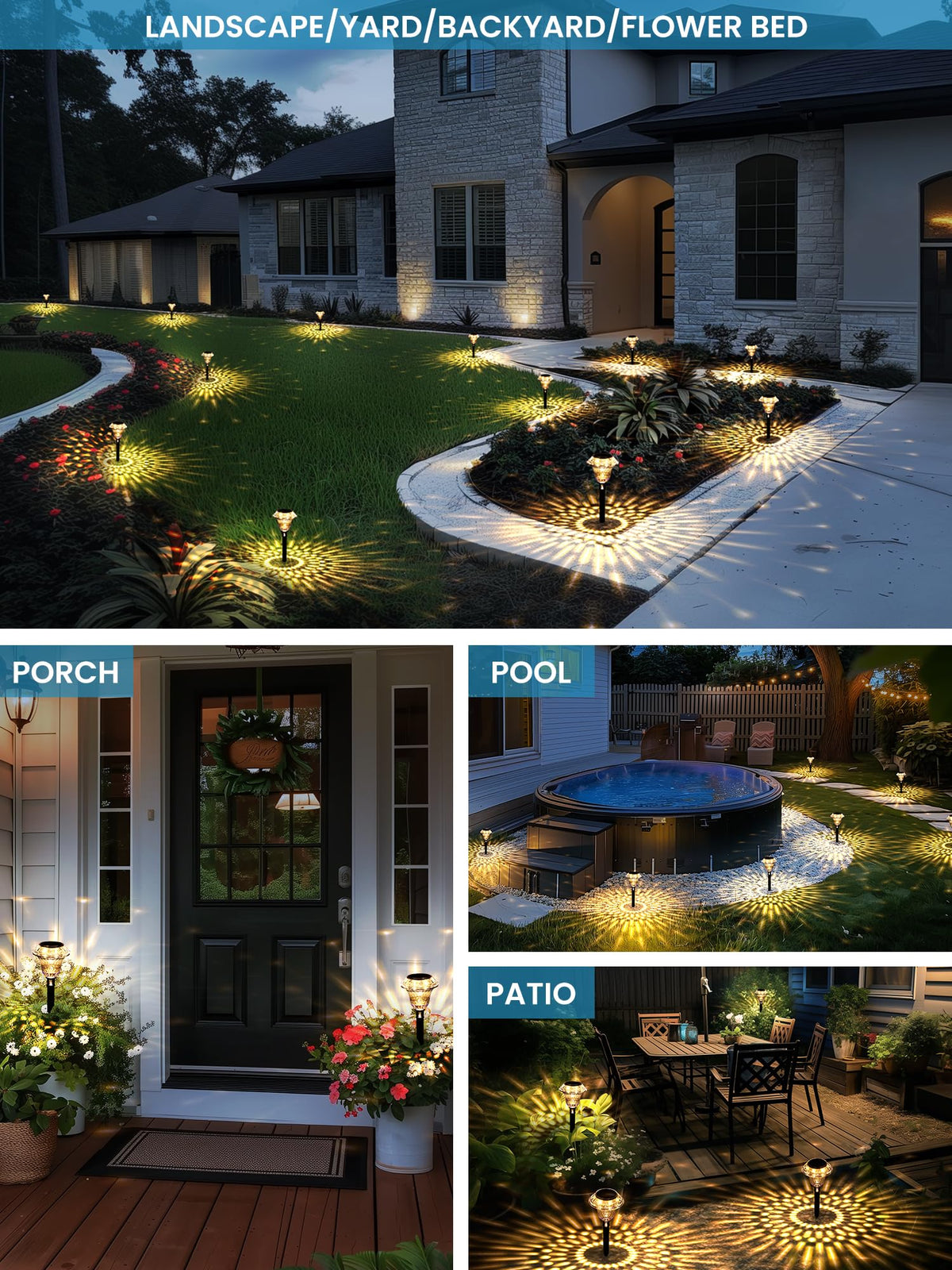 LinkMejor Solar Pathway Lights, Waterproof Garden Decor 8 Pack Warm White