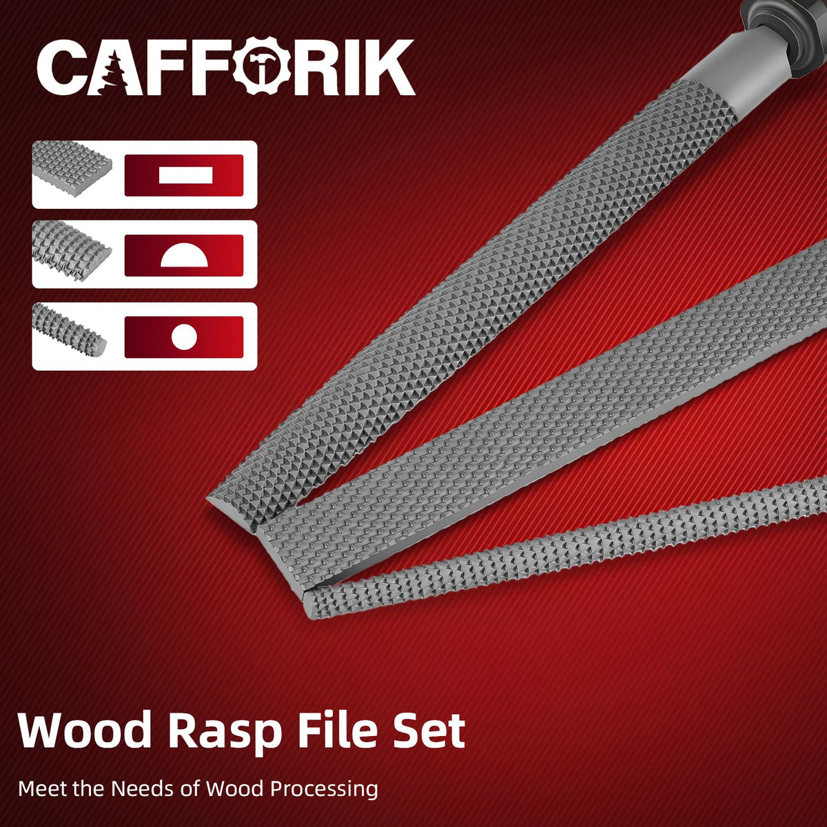 LinkMejor 4PCS Wood Rasp File Set, 8-Inch, High-strength carbon steel, Flat/Half-round/Round Wood file with Handle, Wire Brush, For Woodworking