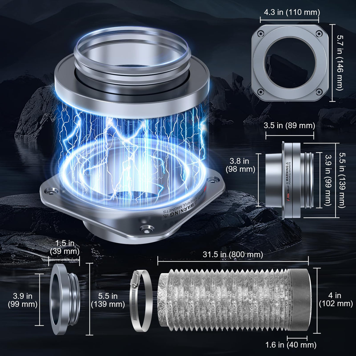 LinkMejor Magnethaustutzen für Trockner, 4-Zoll Trockneranschluss