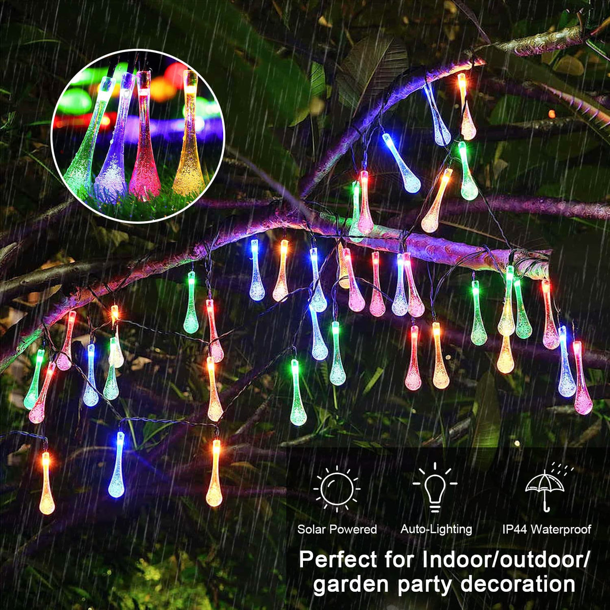 LinkMejor 2 Pack Lampion Solar String Luar Ruangan, Total 60LED 41.6FT, air Tumpah