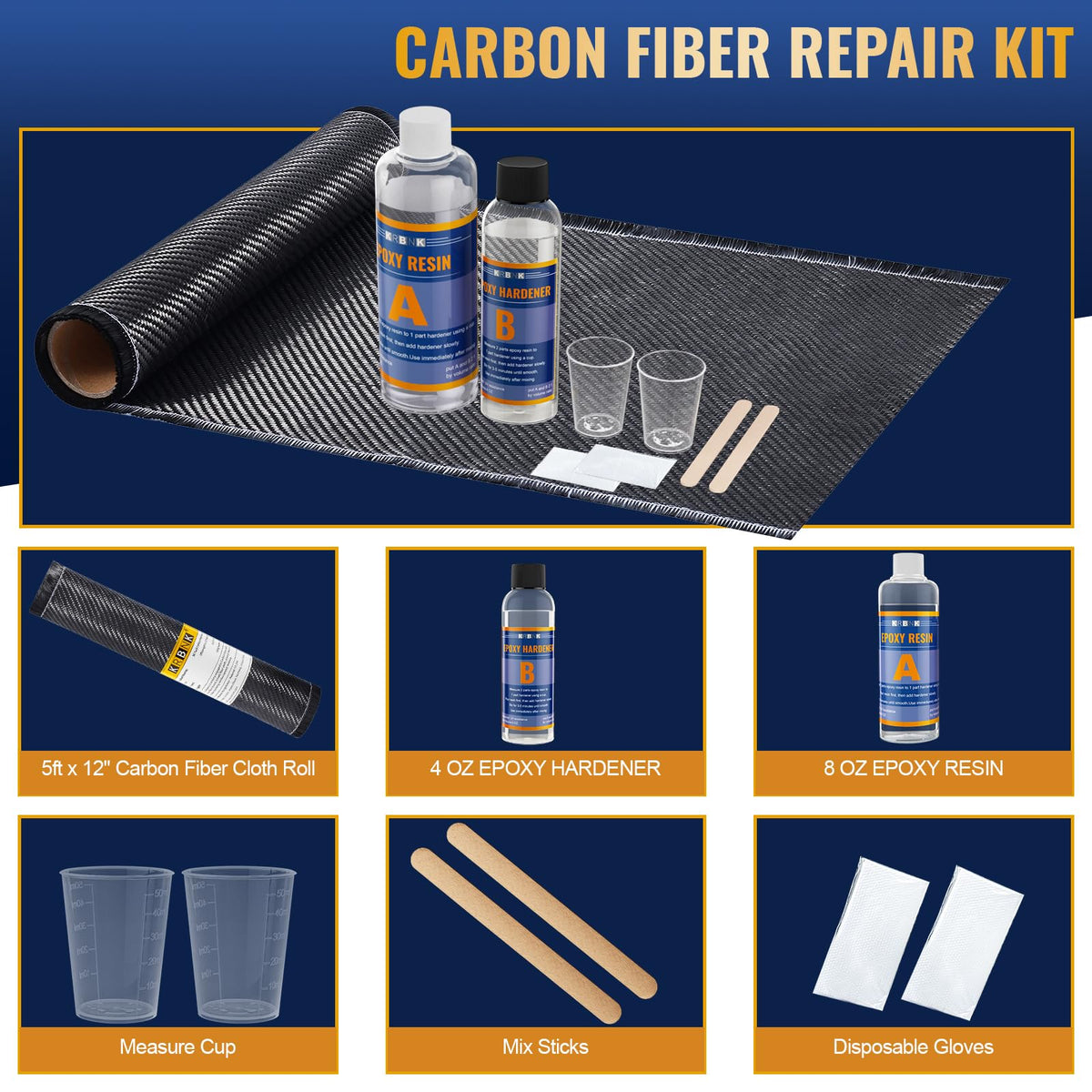 LinkMejor Kit de Reparación de Fibra de Carbono 5FT