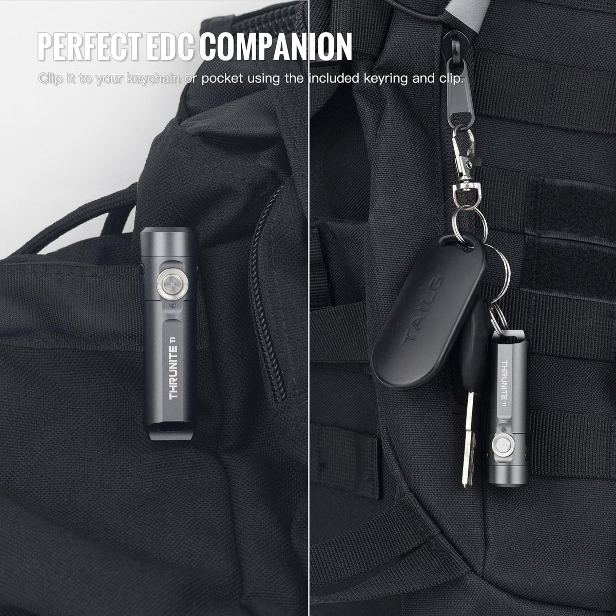 LinkMejor Ti Mini Keychain Flashlight USB-C, 650 lumenów, szary