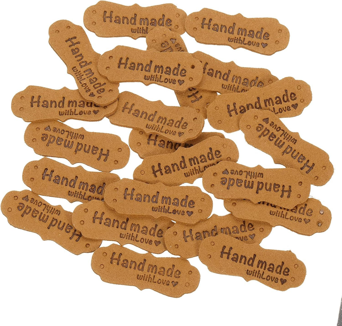 40pcs PU Leather Label, Sewing Embossed Tag Embellishment Knit DIY Accessories for Jeans Bags Shoes Hats (Brown)