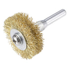Wire Wheel Brush, 1.57" x 0.47" Stainless Steel Brass Plated Coarse Crimped Wire 0.012" with 1/4" (6mm) Round Shank for Cleaning Rust Stripping Abrasive