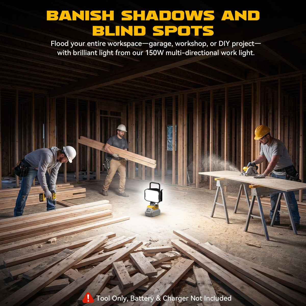 LED arbetsbelysning kompatibel med DeWalt 20V batteri, 150W 15000LM, Verktyg endast