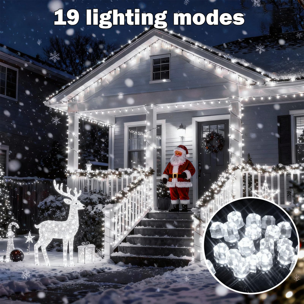 LinkMejor Solar Christmas Lights Outdoor,142Ft 400 LED White Solar String Lights Outdoor with Remote,19 Modes Waterproof Christmas String Light for Garden Patio Xmas Tree Christmas Decoration