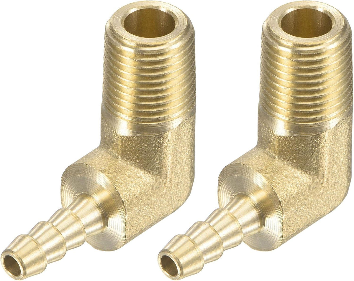 Brass Hose Barb Fitting Elbow 3/16 Inch x 1/8 NPT Male Thread Right Angle Pipe Connector, Pack of 2