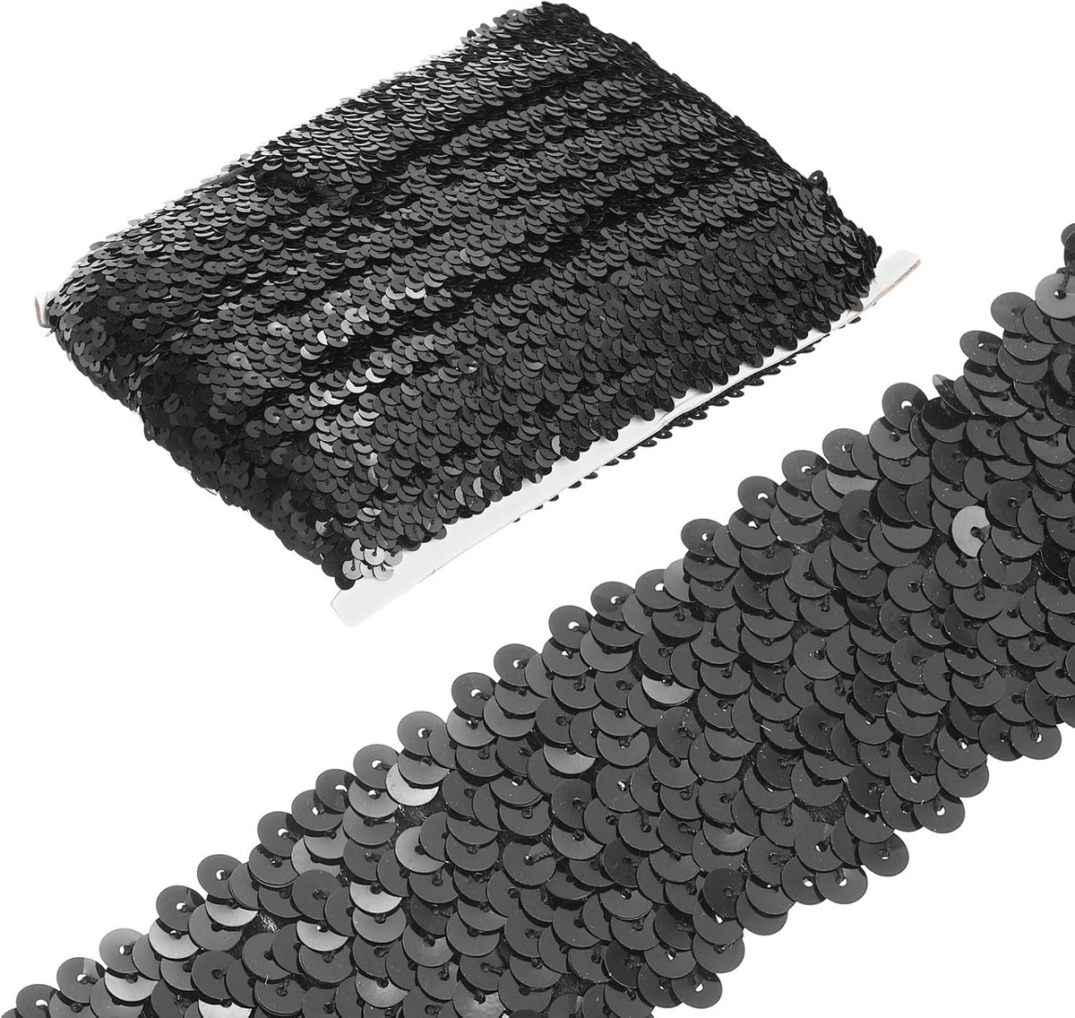 10 Yards 1.8 Inch Elastic Sequins Trim Stretch Flat Sequin Paillette Fabric Ribbon Trim Strip for Crafts Sewing Costume Dress, Black