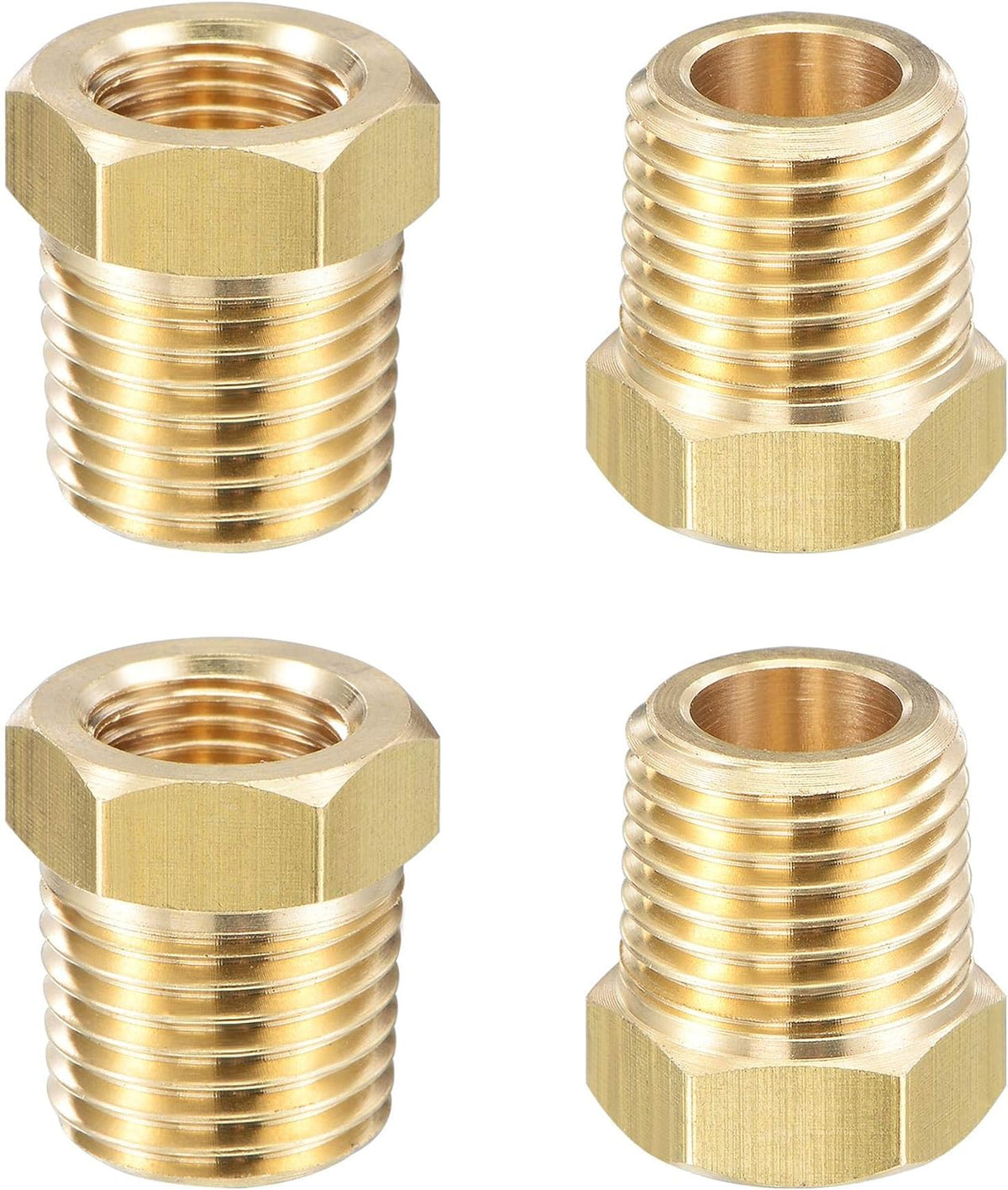 Brass Pipe Fitting Reducer Adapter 1/4" BSPT Male x 1/8" NPT Female for Water Oil Air Pressure Gauge Engine Temp Sensor, Pack of 4