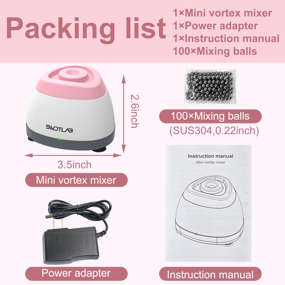 LinkMejor Mini Vortex Mikser 3500RPM Berøringfunksjon for Laboratorie Neglelak, Rød