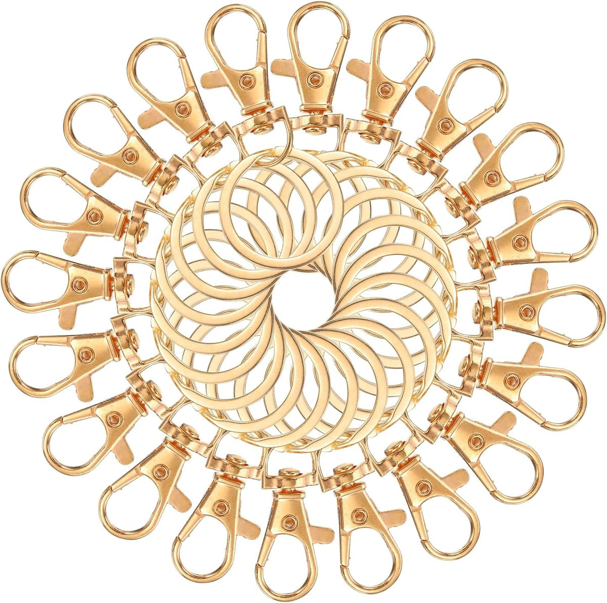 20 Pcs Swivel Snap Hooks with Key Rings, Flat Ring Metal Keychain Lanyard Clip Clasps for DIY Key Chains Jewelry Crafts, Rose Gold