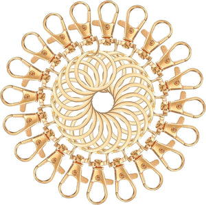 20 Pcs Swivel Snap Hooks with Key Rings, Flat Ring Metal Keychain Lanyard Clip Clasps for DIY Key Chains Jewelry Crafts, Rose Gold