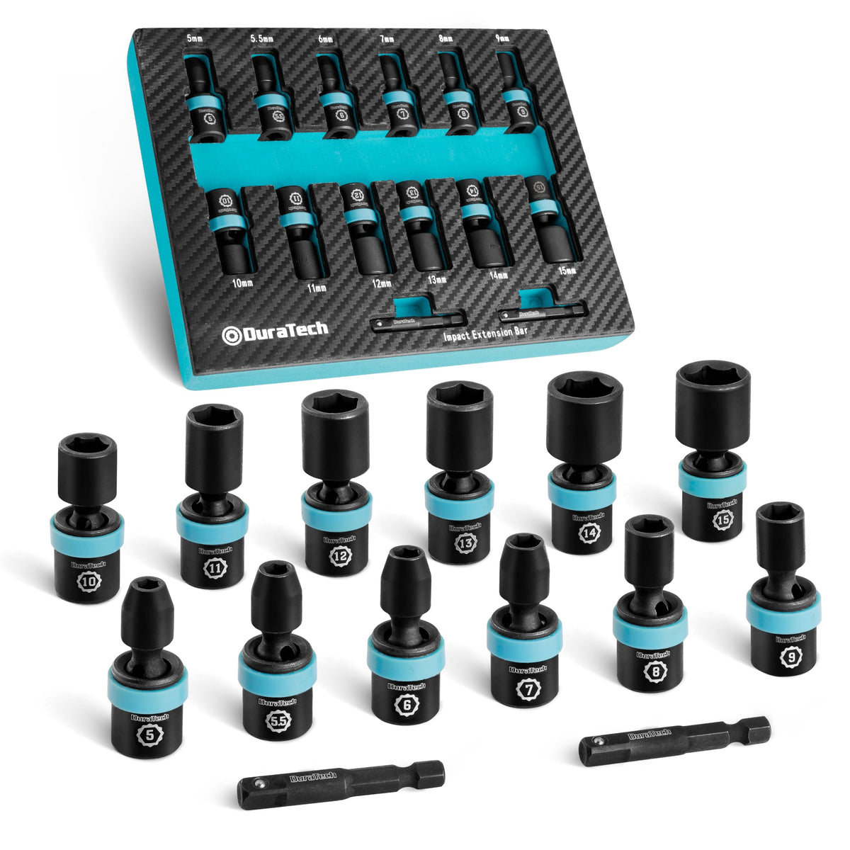 LinkMejor 1/4" Drive Impact Universal Joint Socket Set, 14-Piece, 5mm-15mm