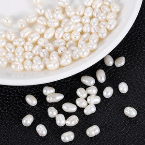 100 Pcs Freshwater Pearl Beads, 5-6mm Oval Rice Shape Loose Gemstone Pearls 0.8mm Hole for Leather Cord Beading Jewelry Making DIY Craft, White