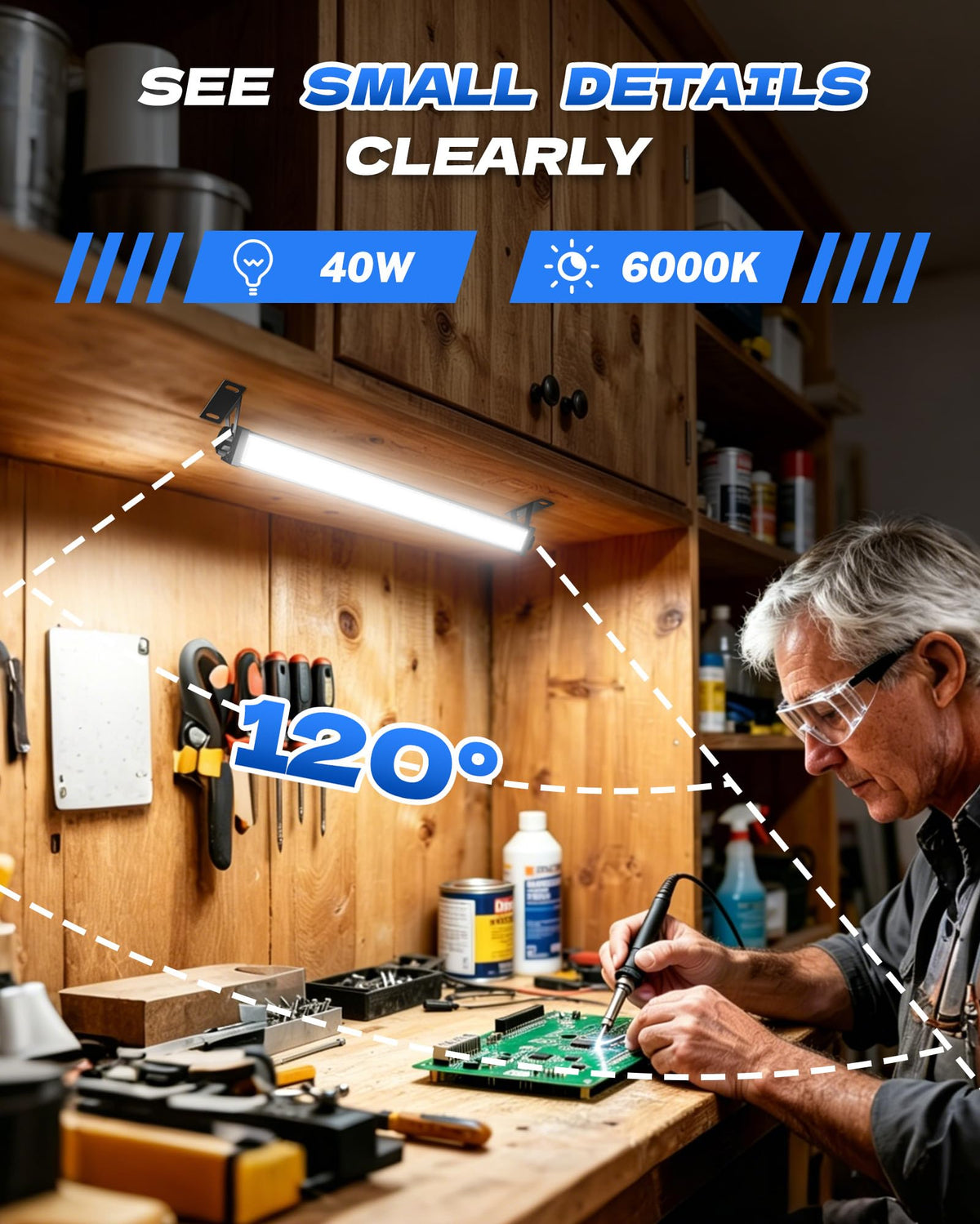 2개 팩 LED 상점 조명, 40W 5400LM 플러그인 가게 조명