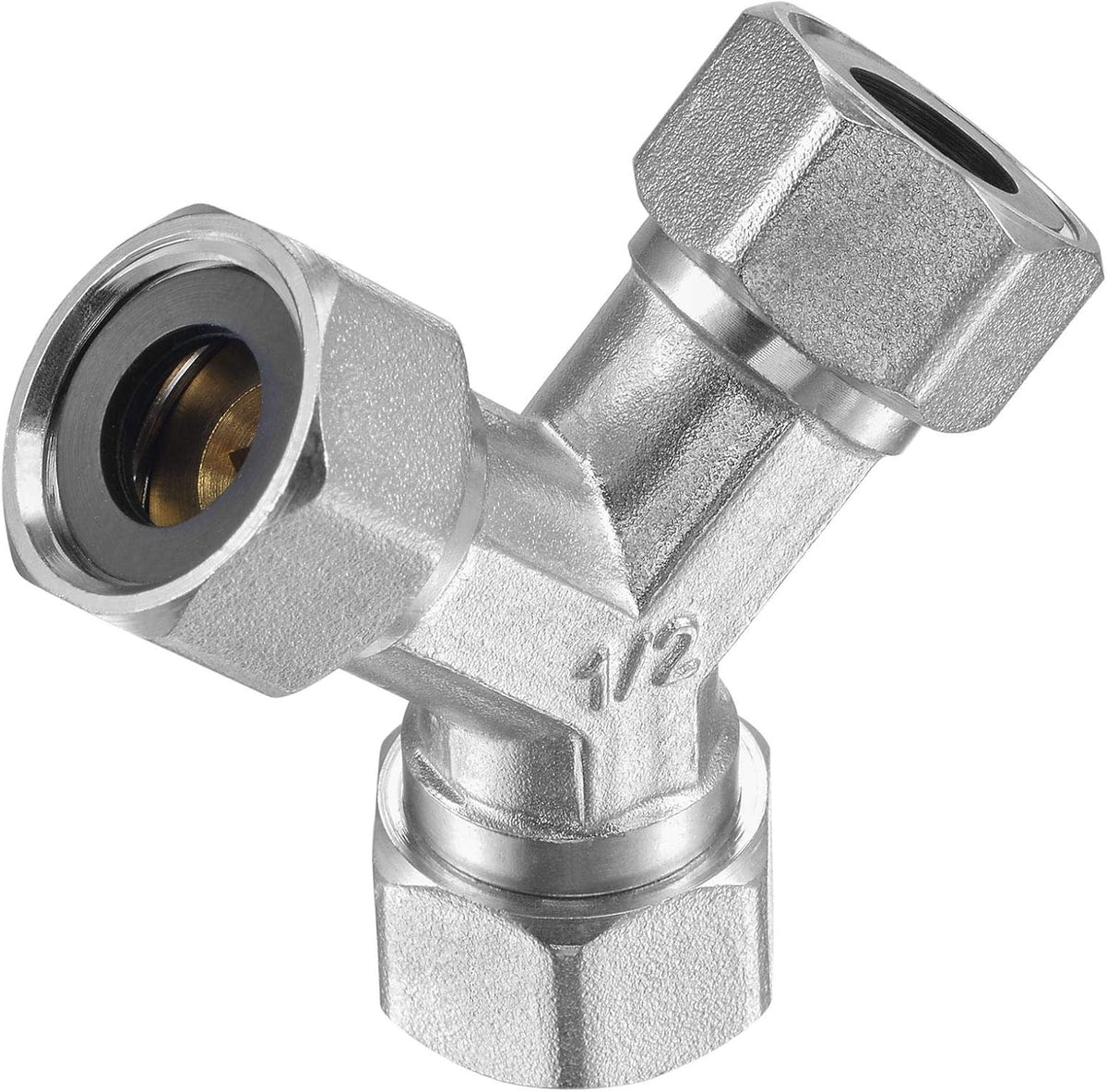 Pipe Fitting G1/2 Female Thread Y Shape 3 Way Wye Hose Connector Adapter, Nickel-Plated Copper