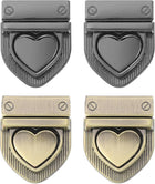 LinkMejor 4Set Turn Lock Clasp Kit, Heart Press Lock Clasp Closure Twist Turn Locks Hardware Buckle Fasteners for Purse Leather Making (28x32mm, Bronze, Metallic Black)