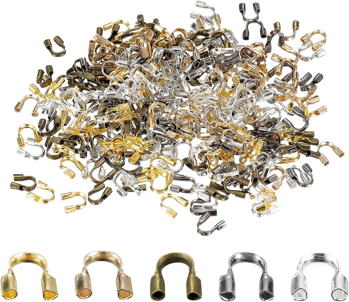 300Pcs Wire Guard Thread Protector Loop, 0.6mm Hole U-Shape Cable Protector for Bracelet Jewelry Making DIY, Multicolor