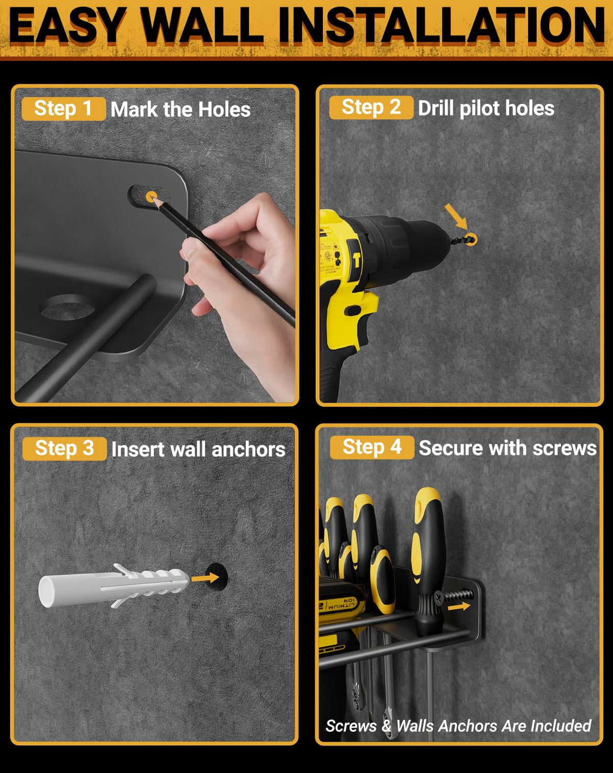 2-pack Drill-högstaplatser, trådlös effektverktygorganisator för garage