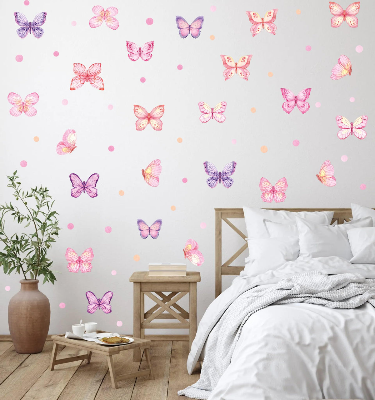 LinkMejor Papel de Parede de Borboleta Rosa, Plot Dots Papel de Parede para Quarto